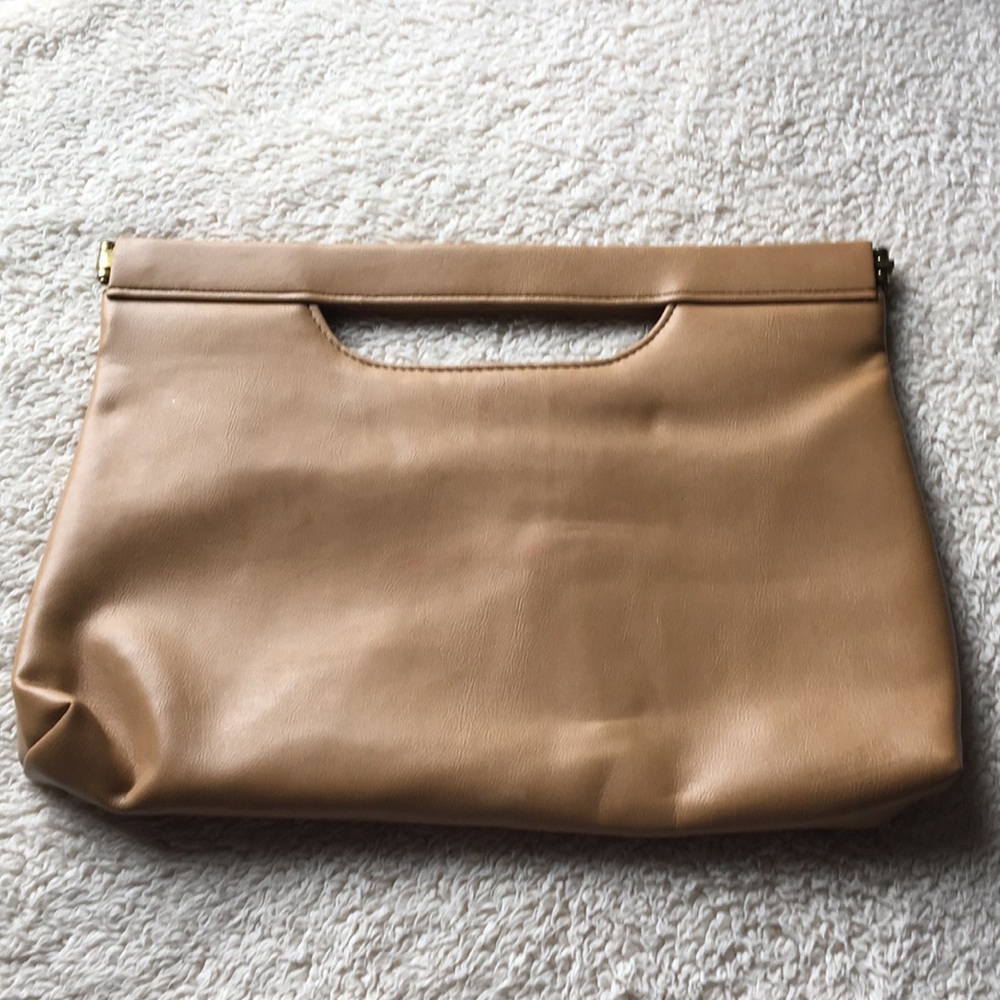 Tan leather clutch